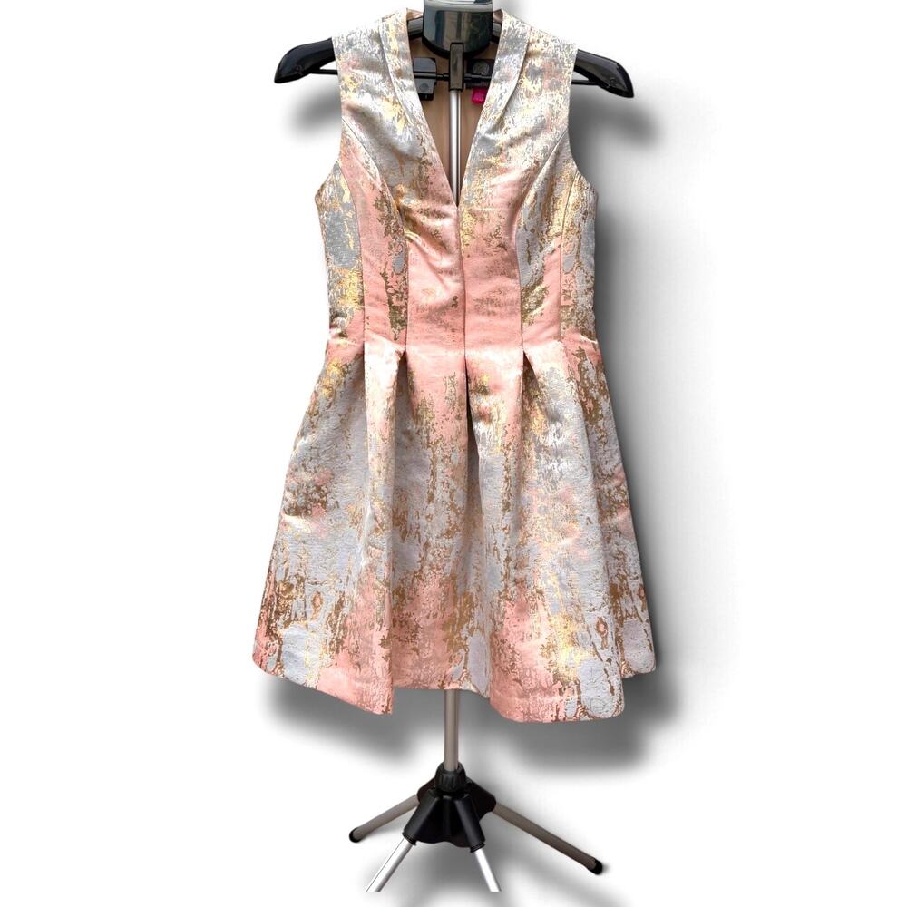 Vince Camuto Metallic Jacquard Fit & Flare Dress Size 6 Gold Marble Sleeveless